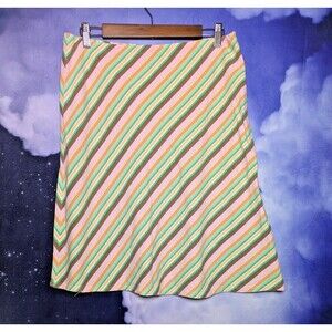 Retro Pastel Stripe A-Line Skirt Size Medium Handmade Asymmetrical Hem